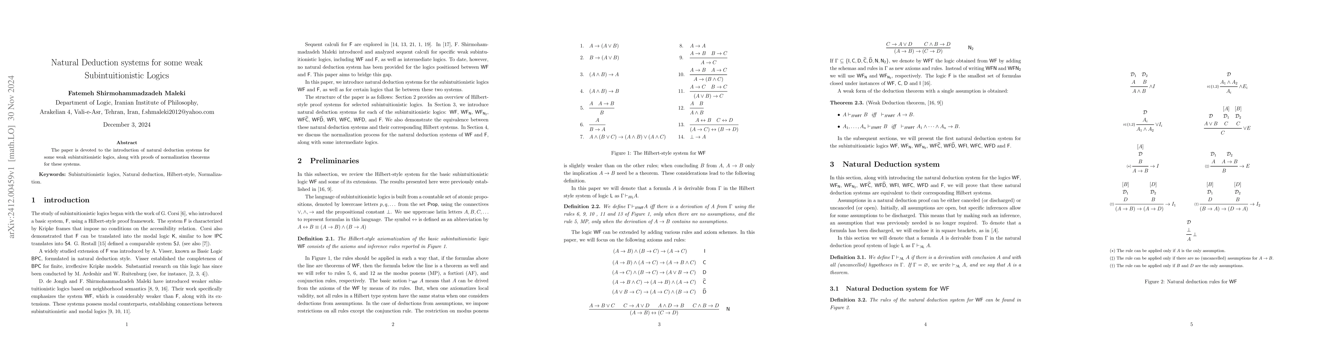 Thumbnail for Natural Deduction systems for some weak Subintuitionistic Logics