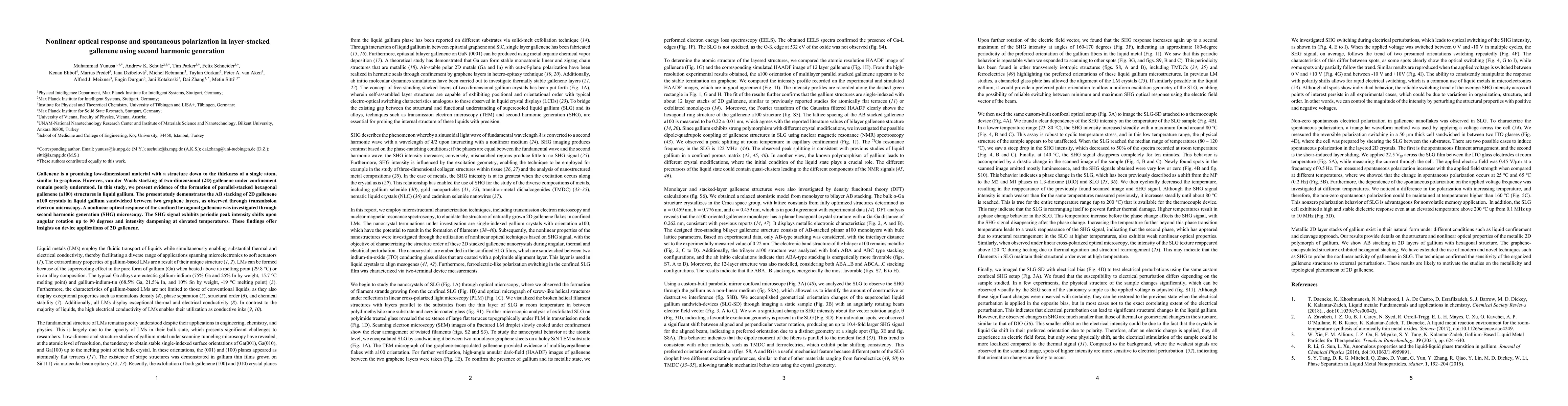Thumbnail for Nonlinear optical response and spontaneous polarization in layer-stacked
  gallenene using second harmonic generation