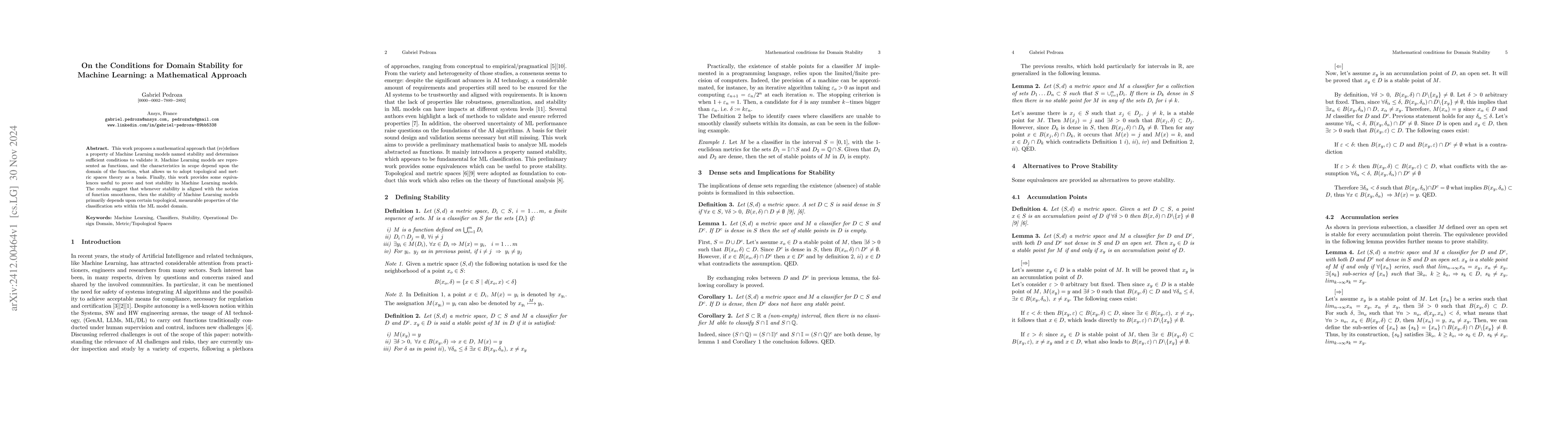 Thumbnail for On the Conditions for Domain Stability for Machine Learning: a
  Mathematical Approach