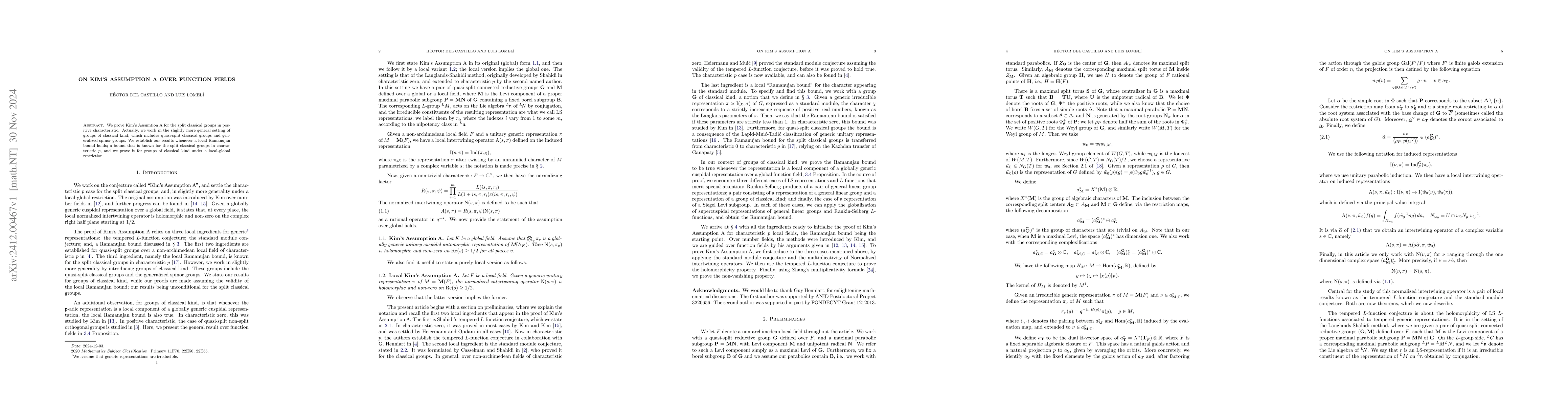 Thumbnail for On Kim's Assumption A over function fields