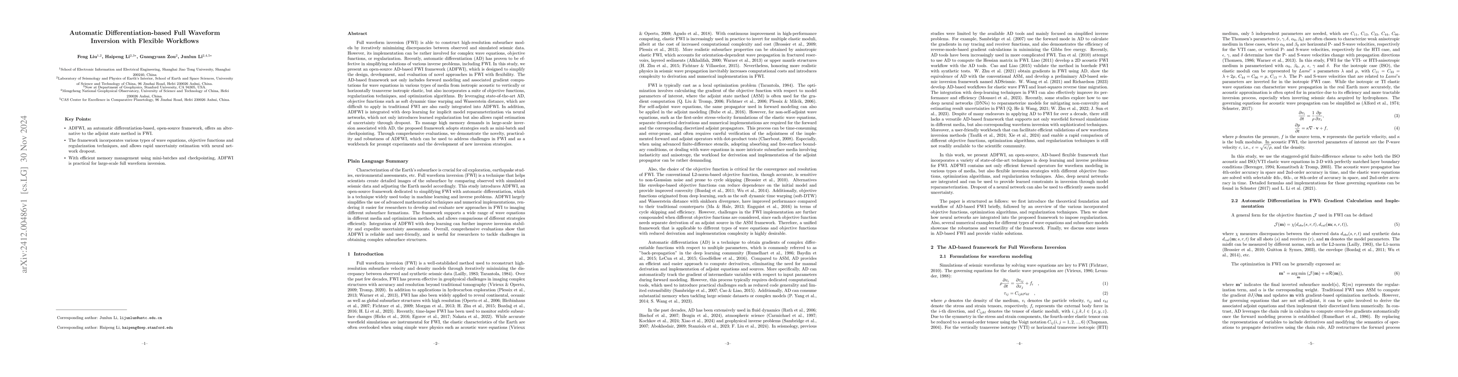 Thumbnail for Automatic Differentiation-based Full Waveform Inversion with Flexible
  Workflows