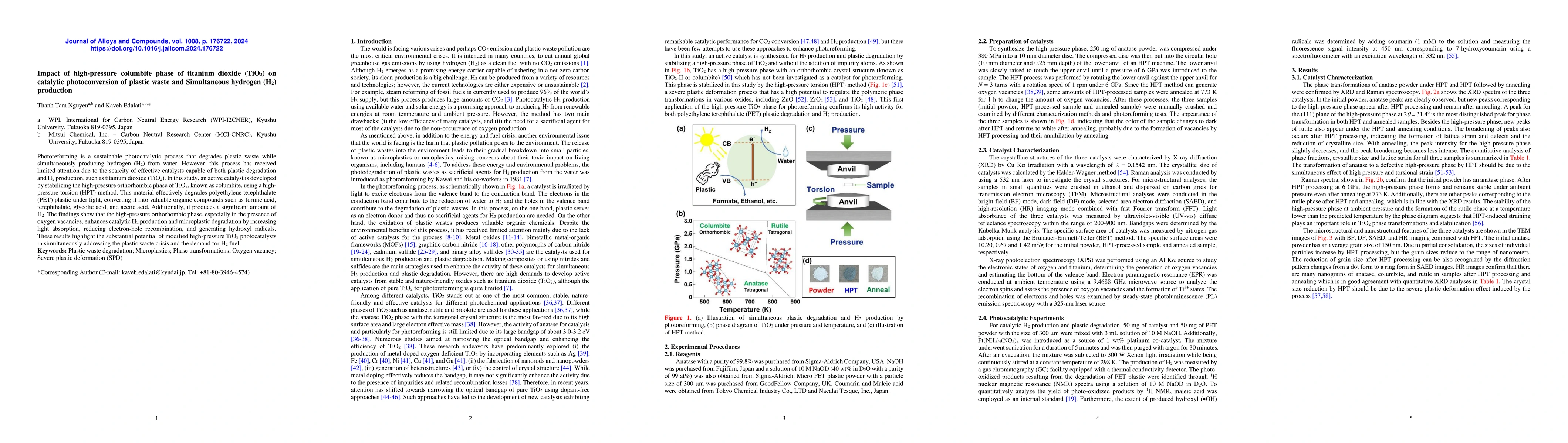 Thumbnail for Impact of high-pressure columbite phase of titanium dioxide (TiO2) on
  catalytic photoconversion of plastic waste and Simultaneous hydrogen (H2)
  production