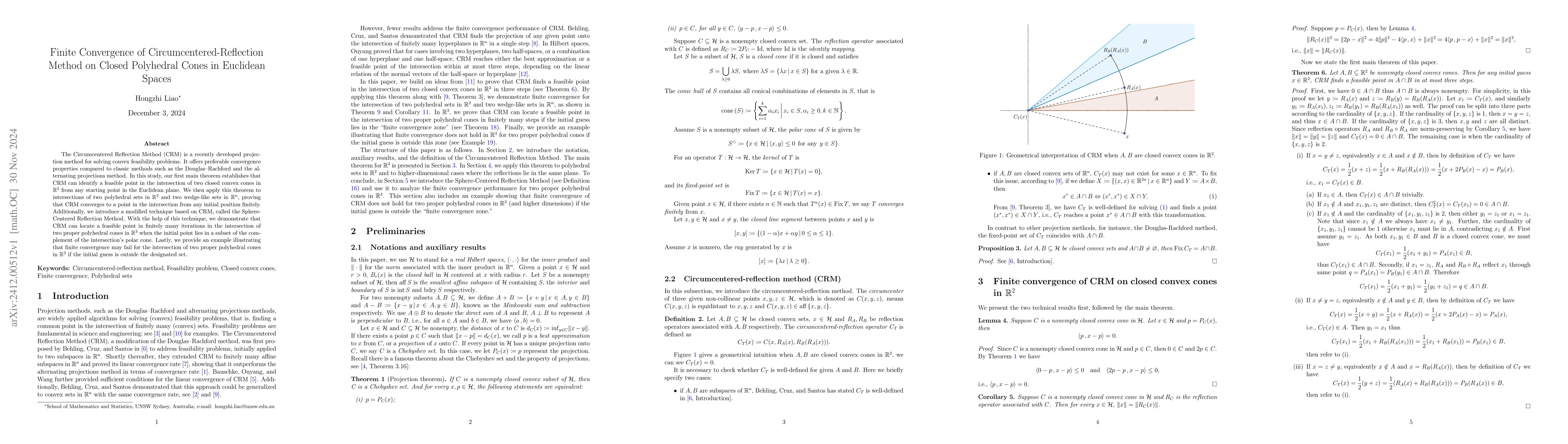 Thumbnail for Finite Convergence of Circumcentered-Reflection Method on Closed
  Polyhedral Cones in Euclidean Spaces