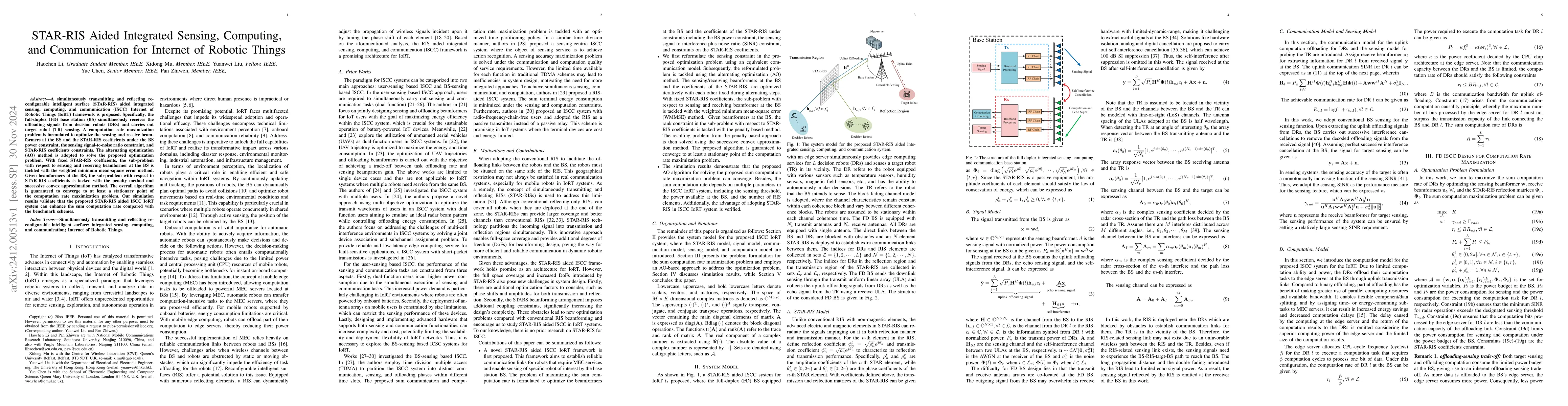 Thumbnail for STAR-RIS Aided Integrated Sensing, Computing, and Communication for
  Internet of Robotic Things