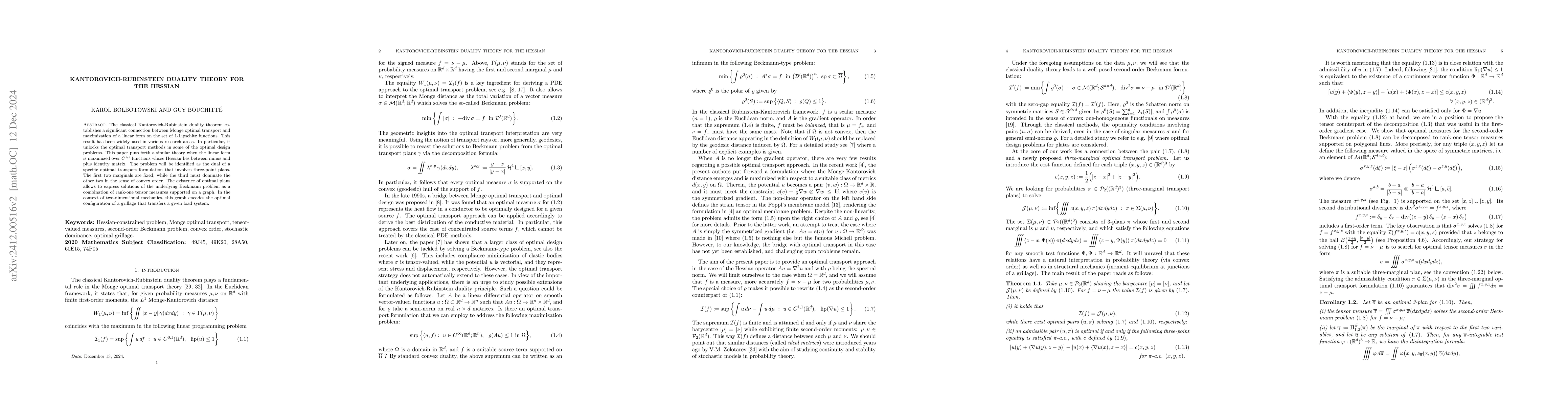 Thumbnail for Kantorovich-Rubinstein duality theory for the Hessian