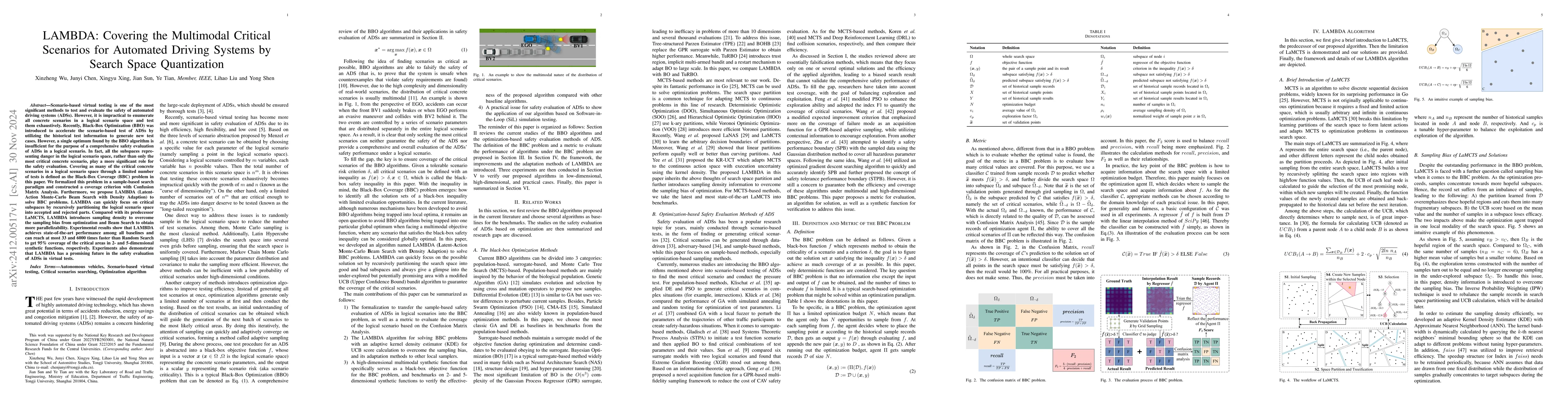 Thumbnail for LAMBDA: Covering the Multimodal Critical Scenarios for Automated Driving
  Systems by Search Space Quantization