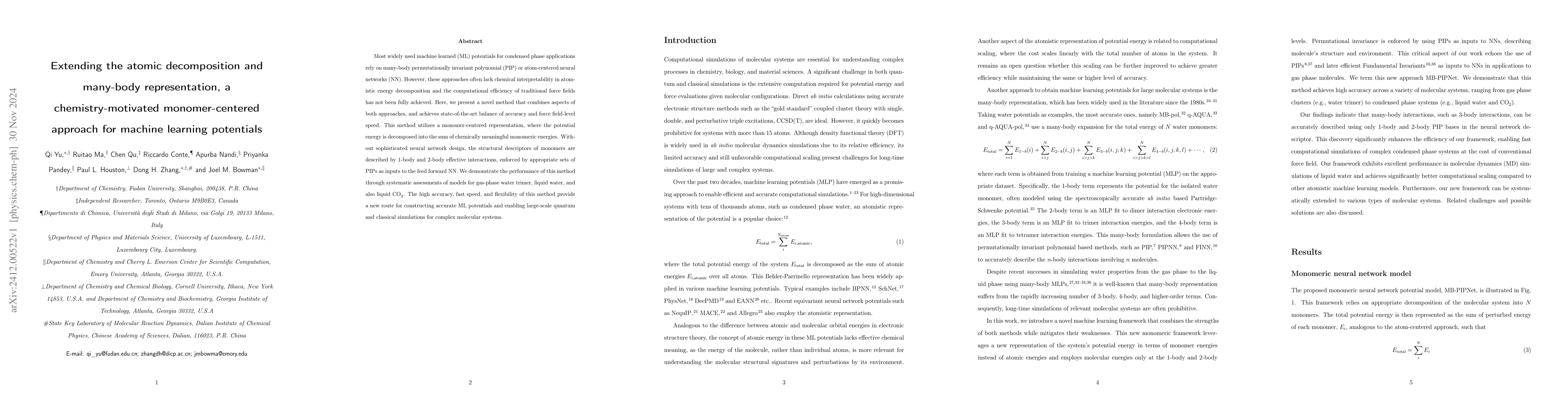Thumbnail for Extending the atomic decomposition and many-body representation, a
  chemistry-motivated monomer-centered approach for machine learning potentials