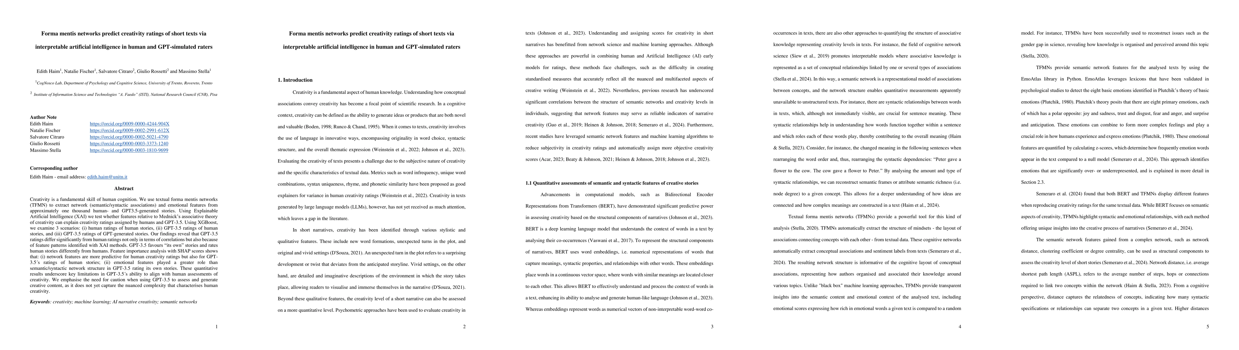 Thumbnail for Forma mentis networks predict creativity ratings of short texts via
  interpretable artificial intelligence in human and GPT-simulated raters