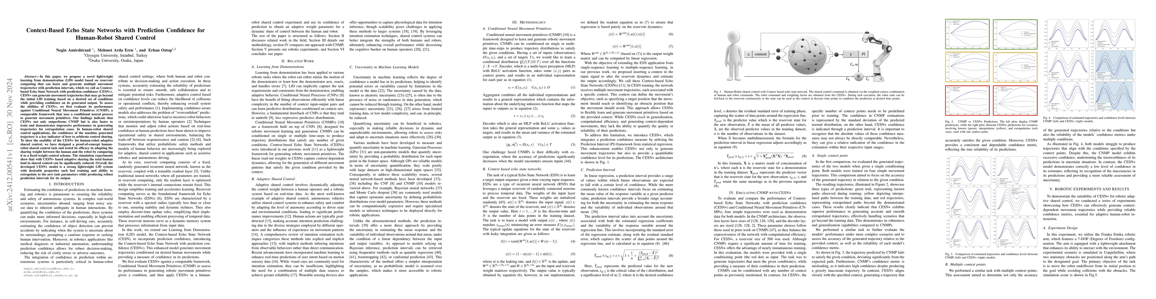 Thumbnail for Context-Based Echo State Networks with Prediction Confidence for
  Human-Robot Shared Control