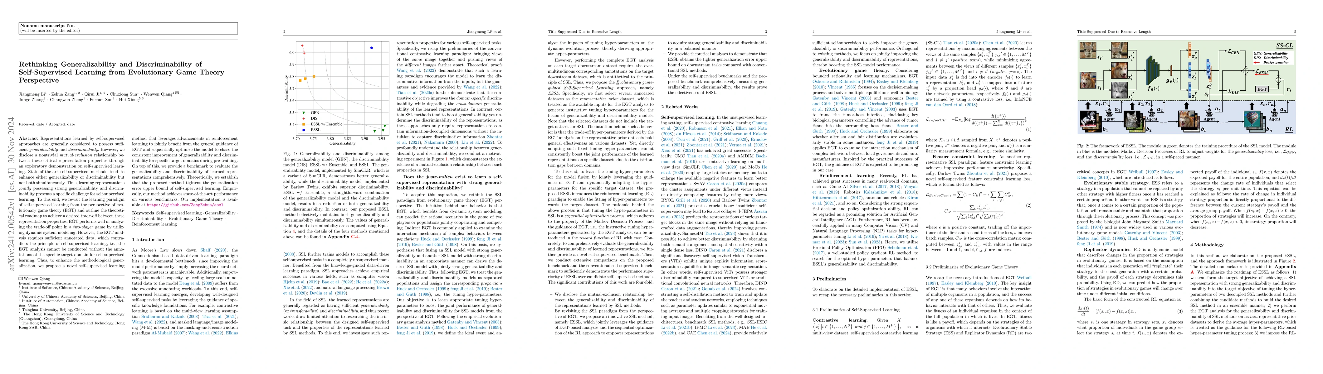 Thumbnail for Rethinking Generalizability and Discriminability of Self-Supervised
  Learning from Evolutionary Game Theory Perspective