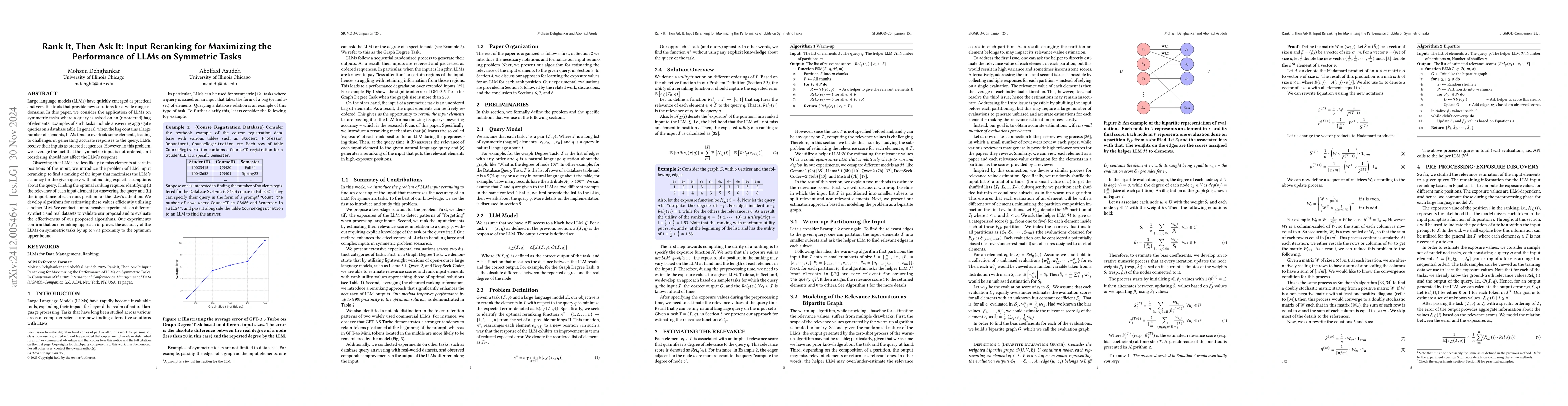 Thumbnail for Rank It, Then Ask It: Input Reranking for Maximizing the Performance of
  LLMs on Symmetric Tasks