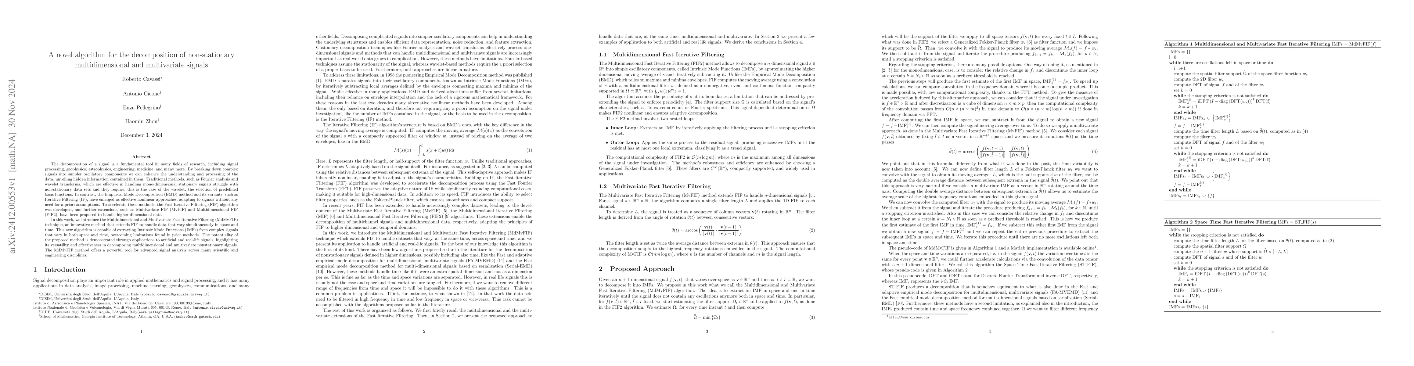 Thumbnail for A novel algorithm for the decomposition of non-stationary
  multidimensional and multivariate signals