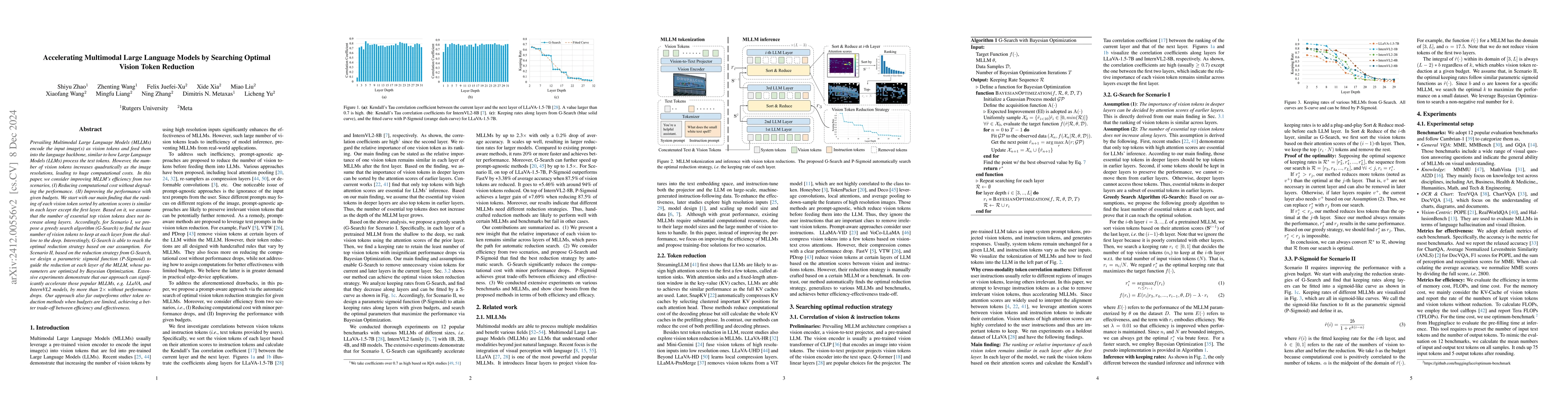 Thumbnail for Accelerating Multimodel Large Language Models by Searching Optimal
  Vision Token Reduction