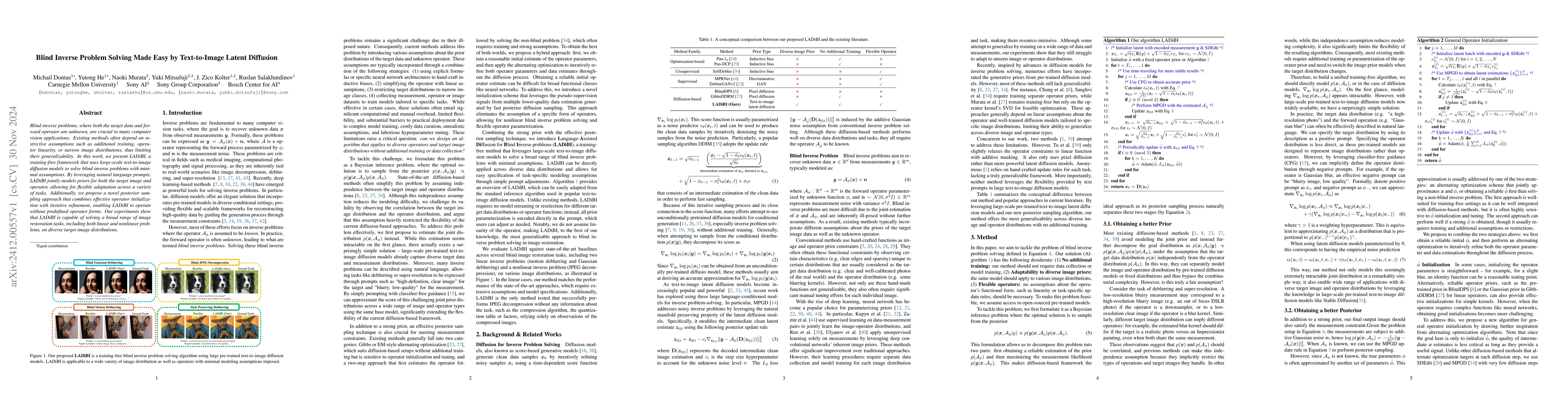 Thumbnail for Blind Inverse Problem Solving Made Easy by Text-to-Image Latent
  Diffusion