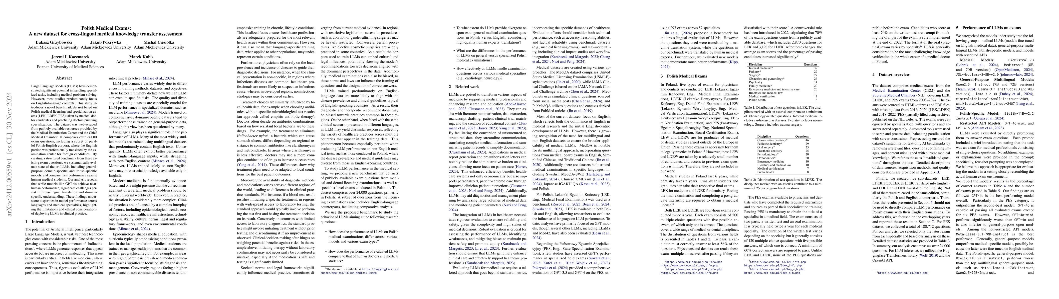 Thumbnail for Polish Medical Exams: A new dataset for cross-lingual medical knowledge
  transfer assessment
