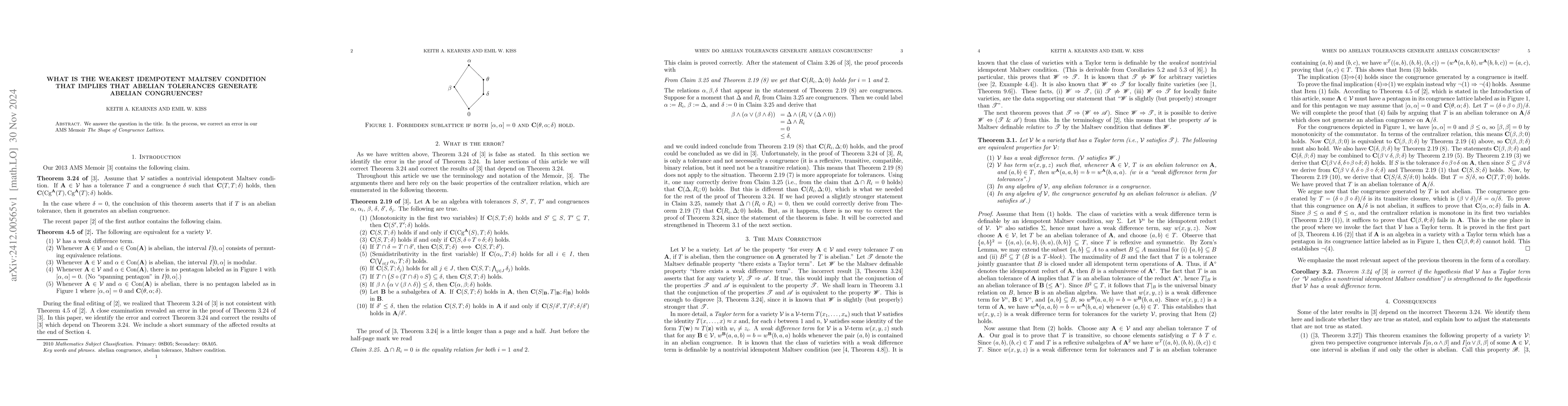 Thumbnail for What is the weakest idempotent Maltsev condition that implies that
  abelian tolerances generate abelian congruences?