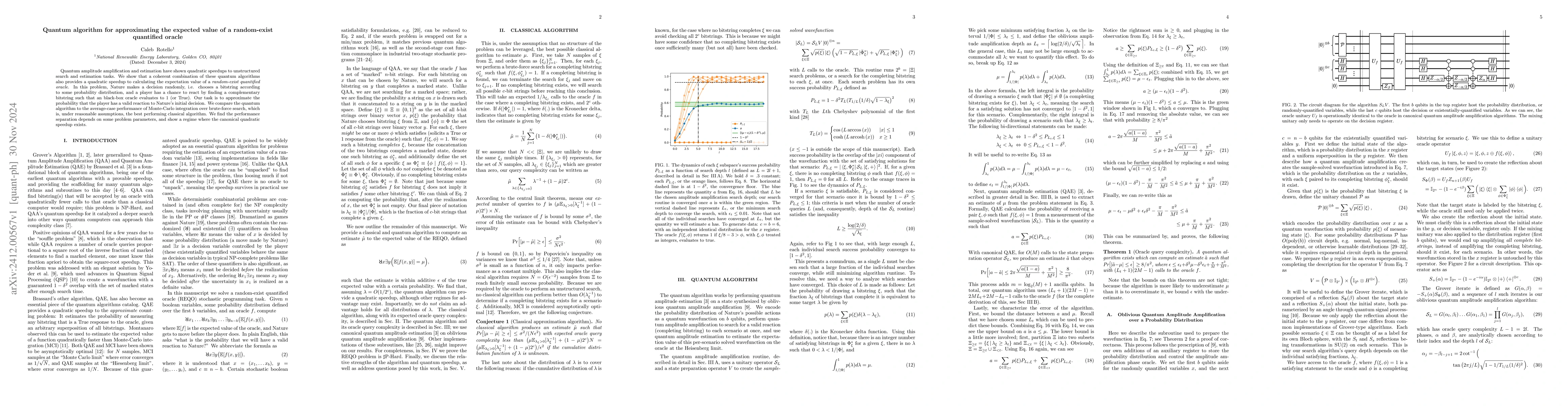 Thumbnail for Quantum algorithm for approximating the expected value of a random-exist
  quantified oracle