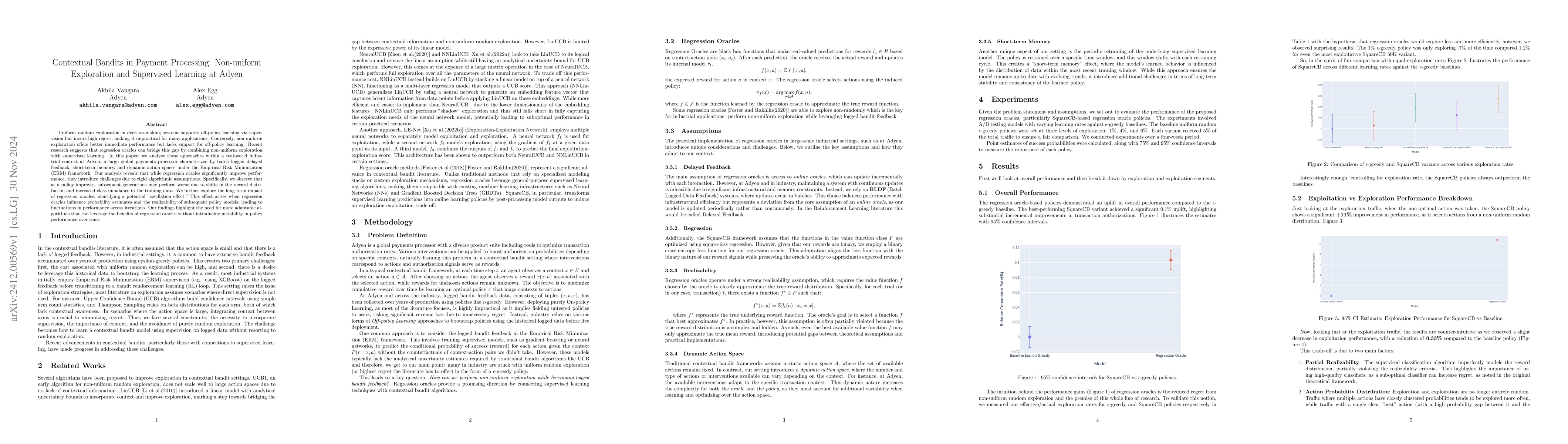 Thumbnail for Contextual Bandits in Payment Processing: Non-uniform Exploration and
  Supervised Learning at Adyen