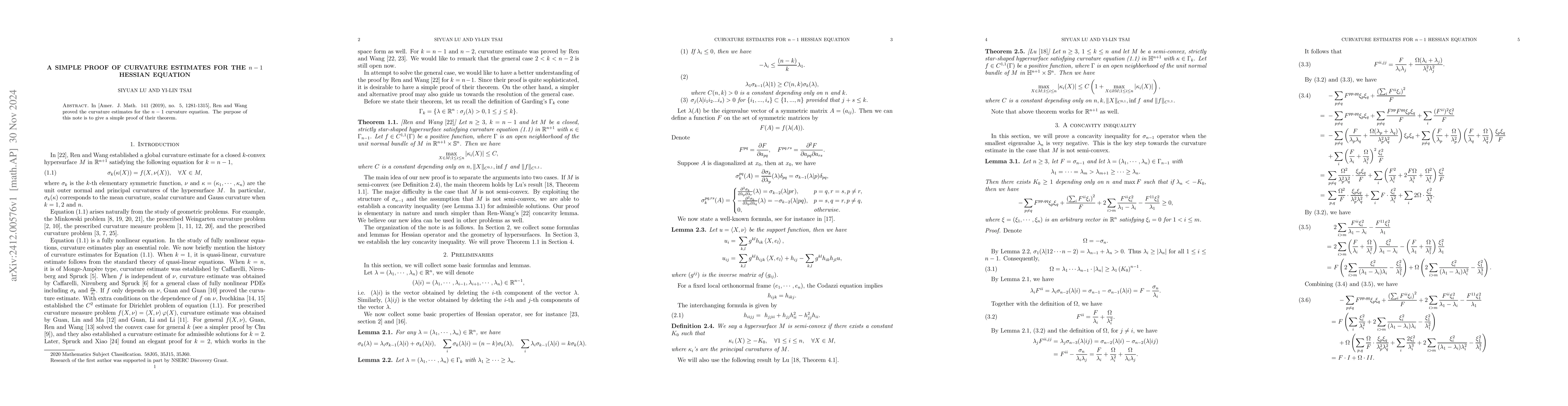 Thumbnail for A simple proof of curvature estimates for the n-1 Hessian equation