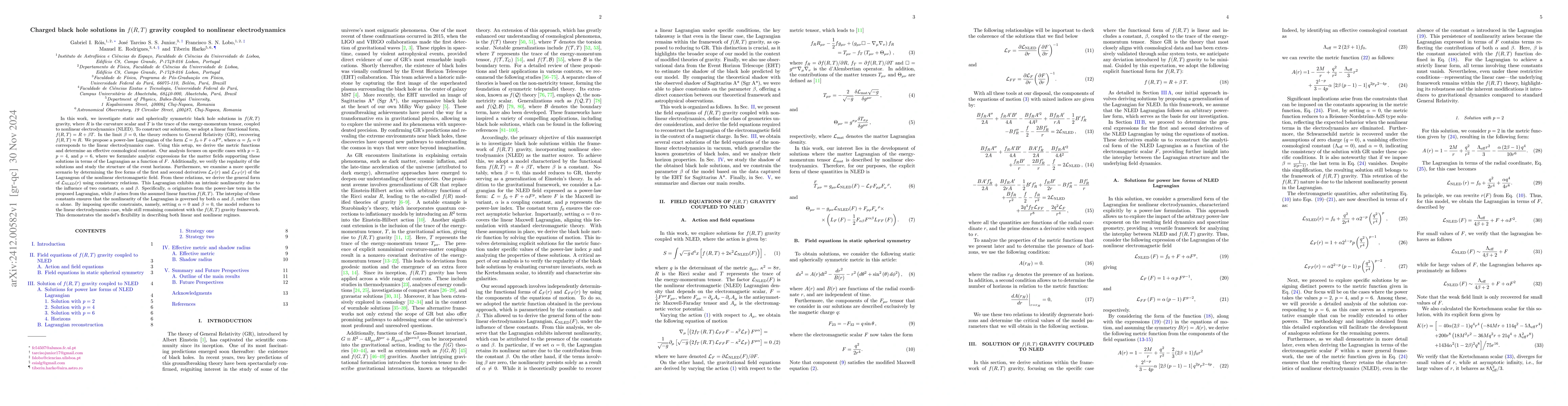 Thumbnail for Charged black hole solutions in $f(R,T)$ gravity coupled to nonlinear
  electrodynamics