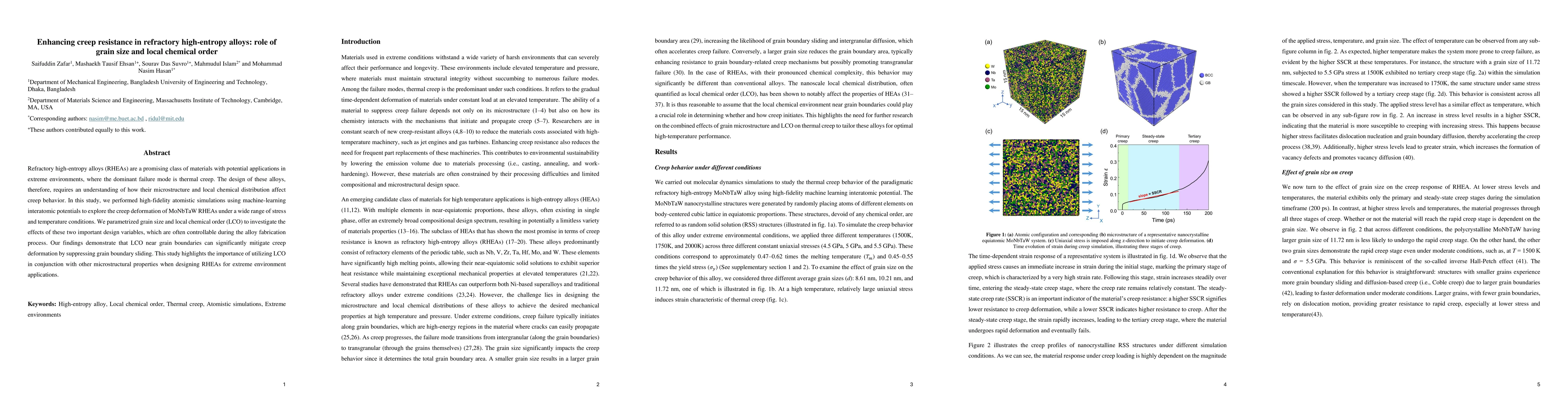 Thumbnail for Enhancing creep resistance in refractory high-entropy alloys: role of
  grain size and local chemical order