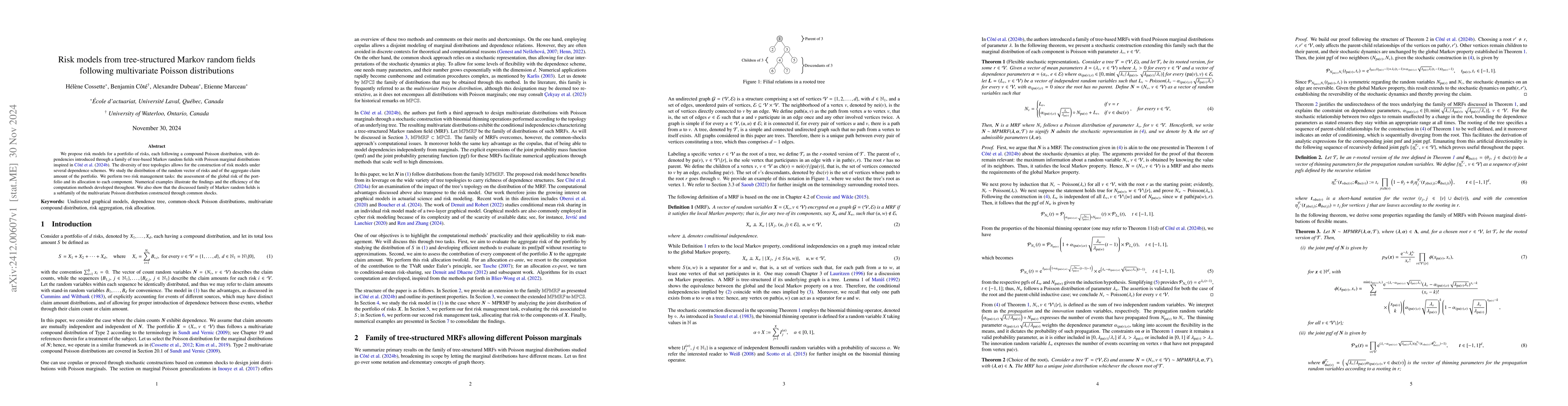 Thumbnail for Risk models from tree-structured Markov random fields following
  multivariate Poisson distributions