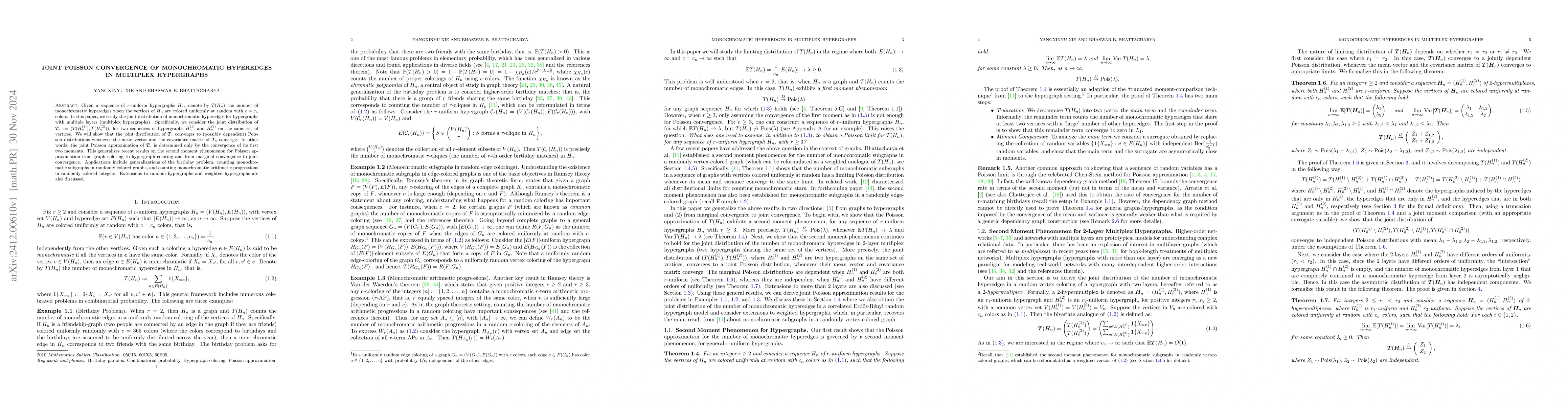 Thumbnail for Joint Poisson Convergence of Monochromatic Hyperedges in Multiplex
  Hypergraphs
