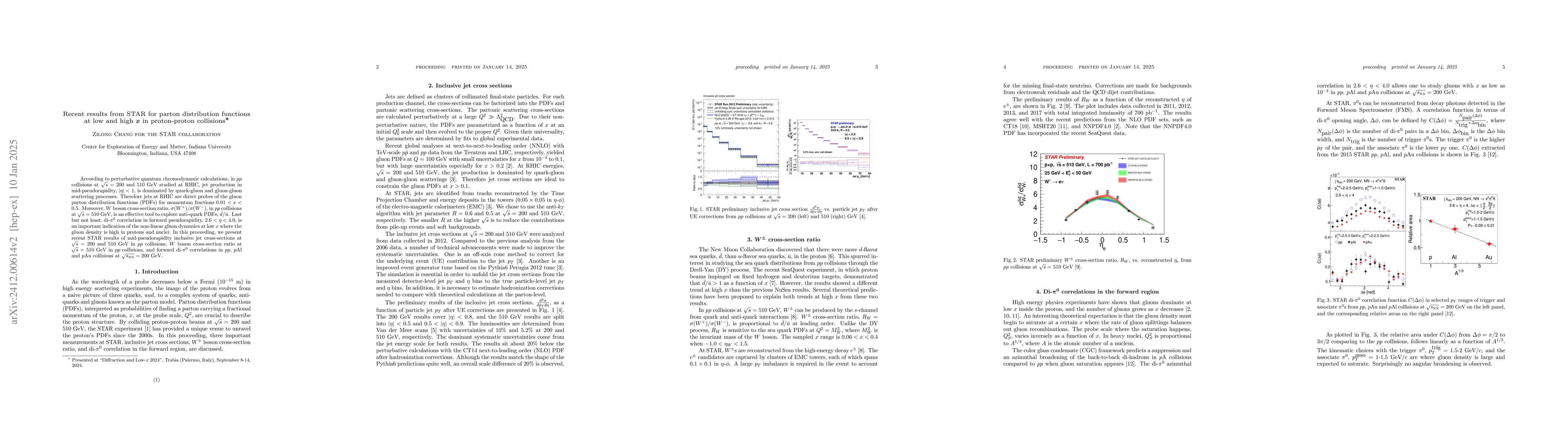 Thumbnail for Recent results from STAR for parton distribution functions at low and
  high $x$ in proton-proton collisions