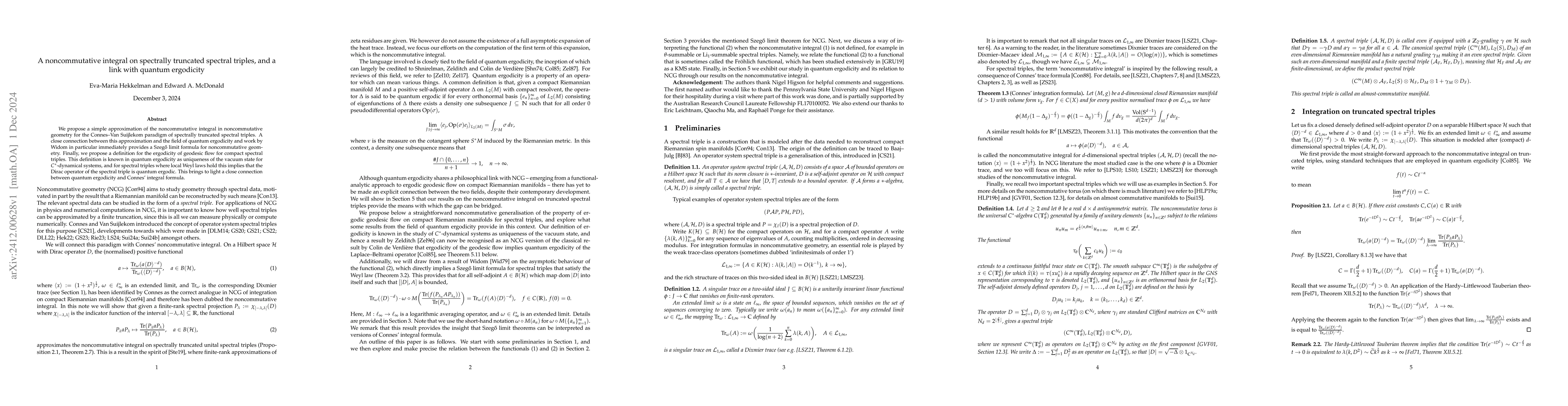 Thumbnail for A noncommutative integral on spectrally truncated spectral triples, and
  a link with quantum ergodicity