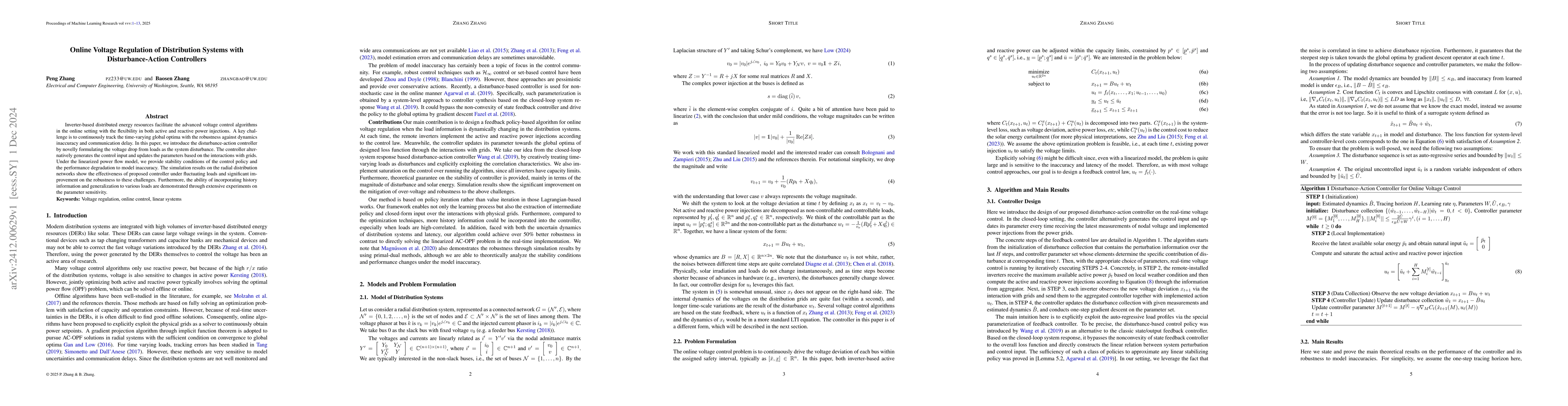 Thumbnail for Online Voltage Regulation of Distribution Systems with
  Disturbance-Action Controllers