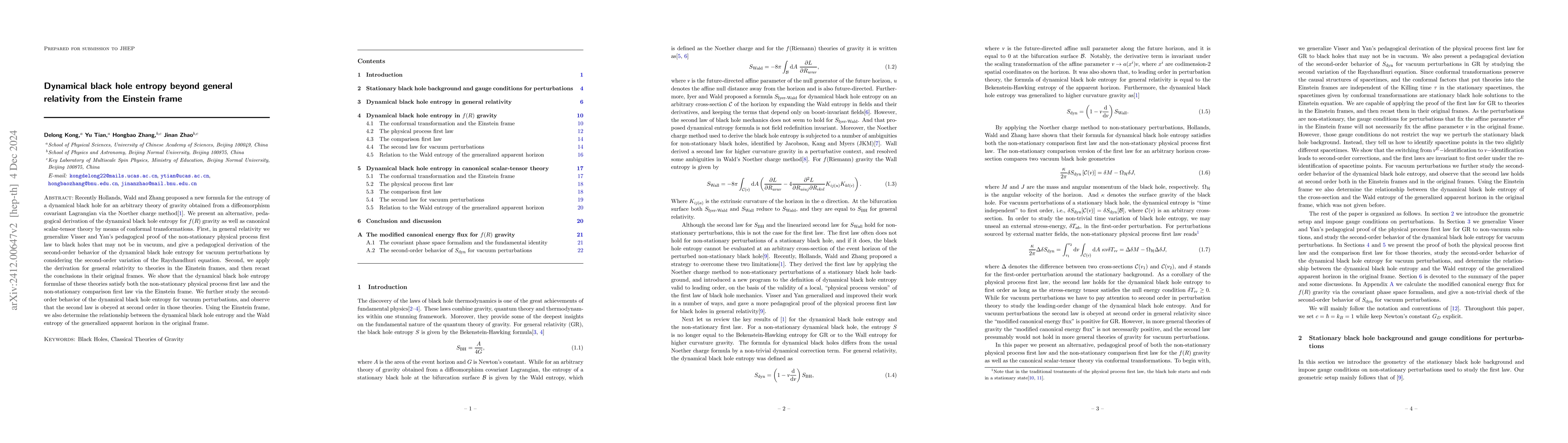 Thumbnail for Dynamical black hole entropy beyond general relativity from the Einstein
  frame