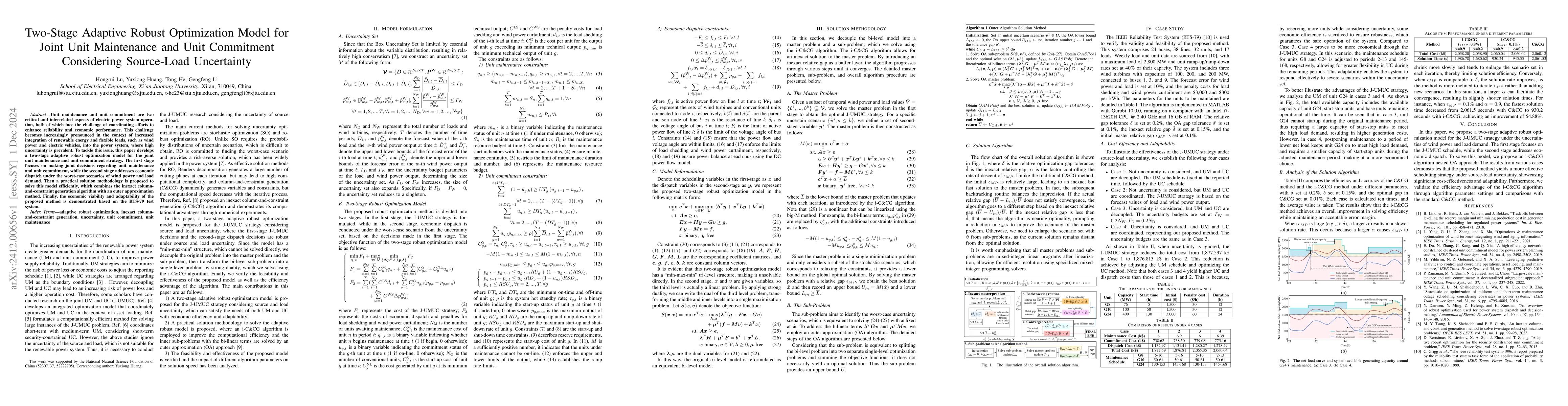 Thumbnail for Two-Stage Adaptive Robust Optimization Model for Joint Unit Maintenance
  and Unit Commitment Considering Source-Load Uncertainty