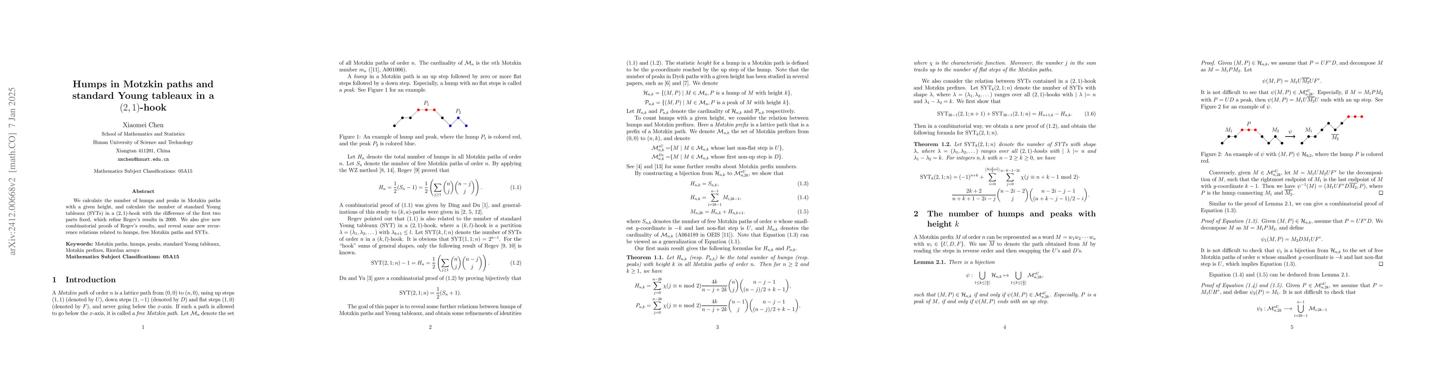 Thumbnail for Counting humps and peaks in Motzkin paths with height $k$