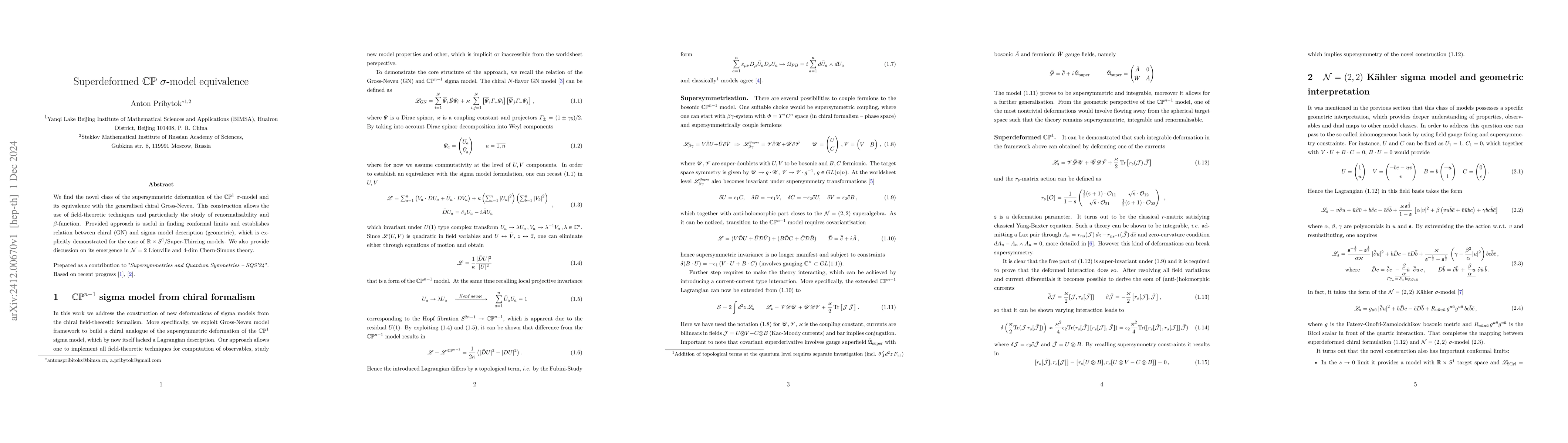 Thumbnail for Superdeformed $\mathbb{CP}$ $σ$-model equivalence