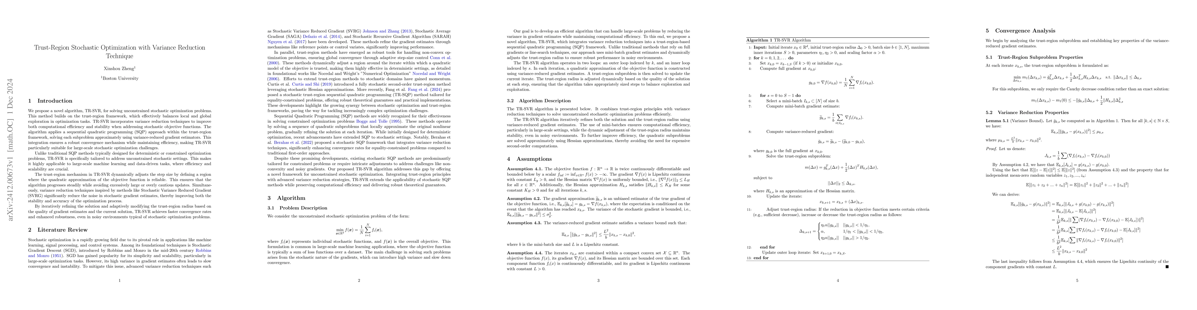 Thumbnail for Trust-Region Stochastic Optimization with Variance Reduction Technique
