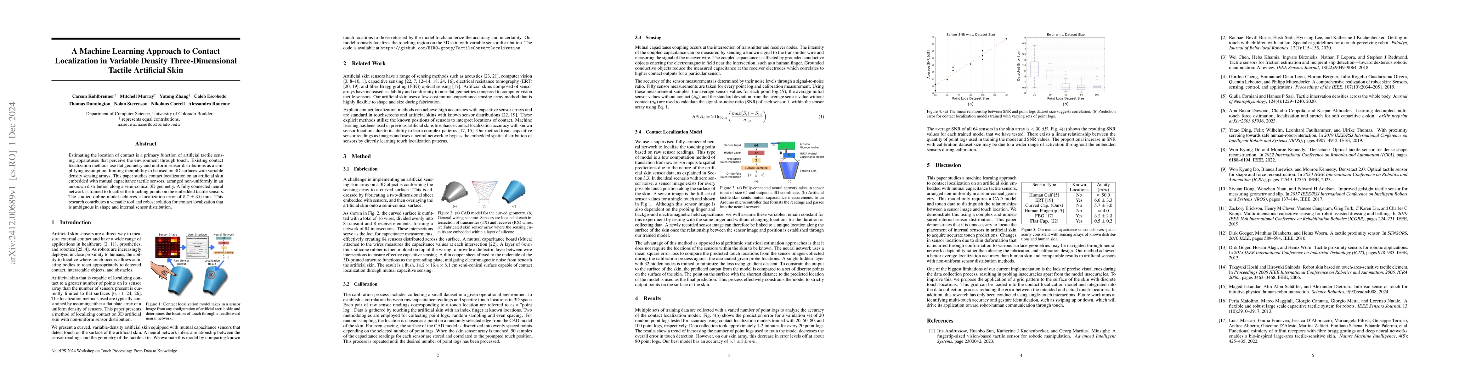 Thumbnail for A Machine Learning Approach to Contact Localization in Variable Density
  Three-Dimensional Tactile Artificial Skin