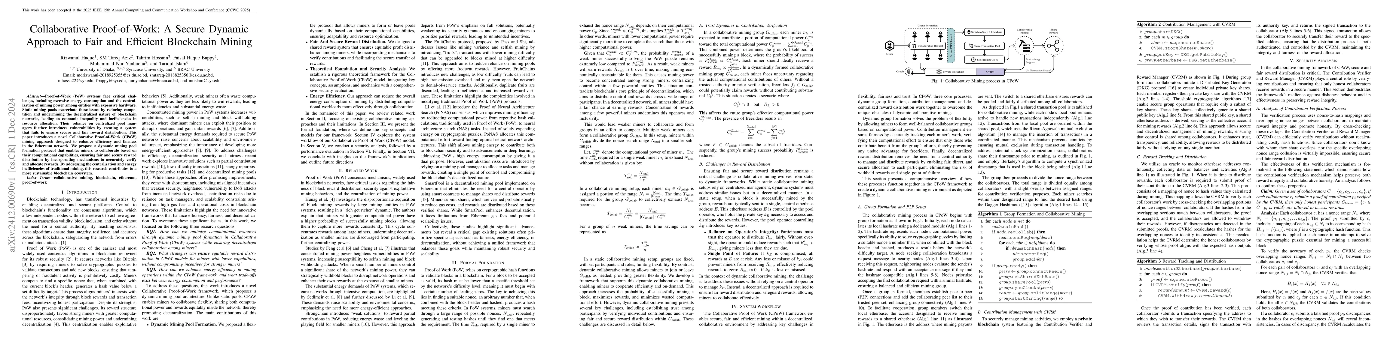Thumbnail for Collaborative Proof-of-Work: A Secure Dynamic Approach to Fair and
  Efficient Blockchain Mining