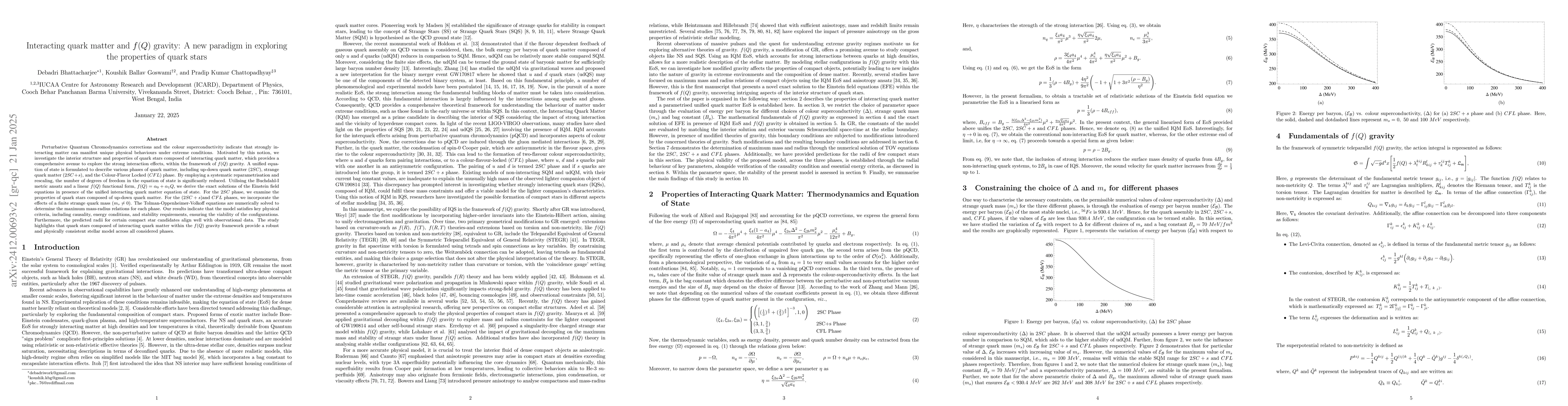 Thumbnail for Interacting quark matter and $f(Q)$ gravity: A new paradigm in exploring
  the properties of quark stars