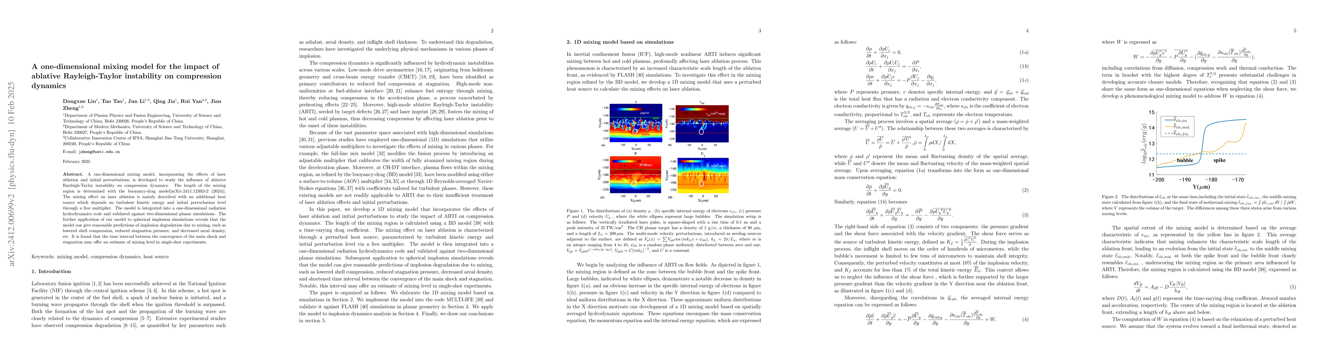 Thumbnail for A one-dimensional mixing model to investigate the impact of Ablative
  Rayleigh-Taylor Instability on compression