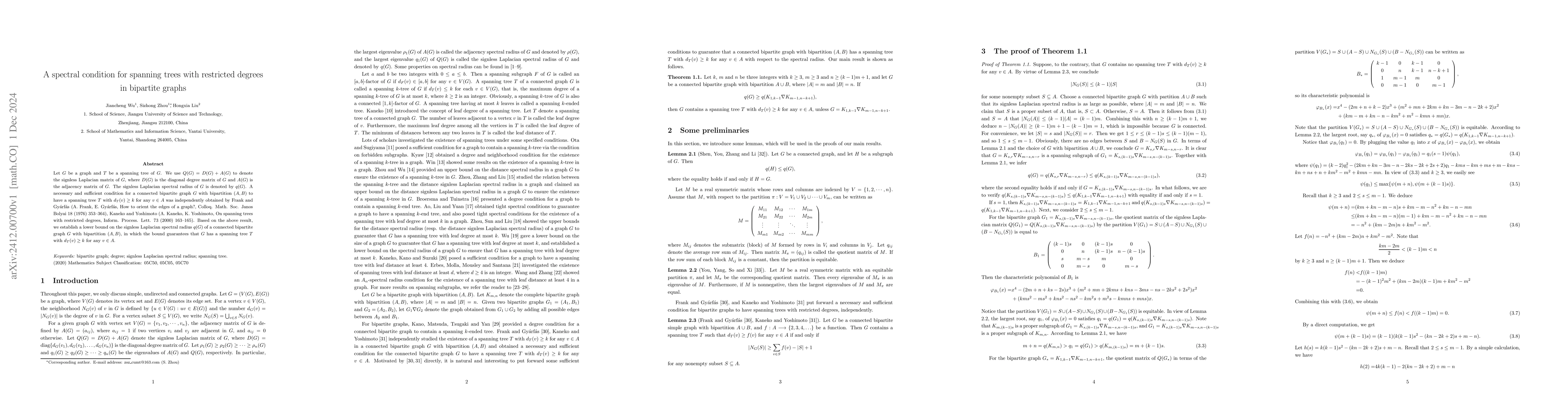 Thumbnail for A spectral condition for spanning trees with restricted degrees in
  bipartite graphs