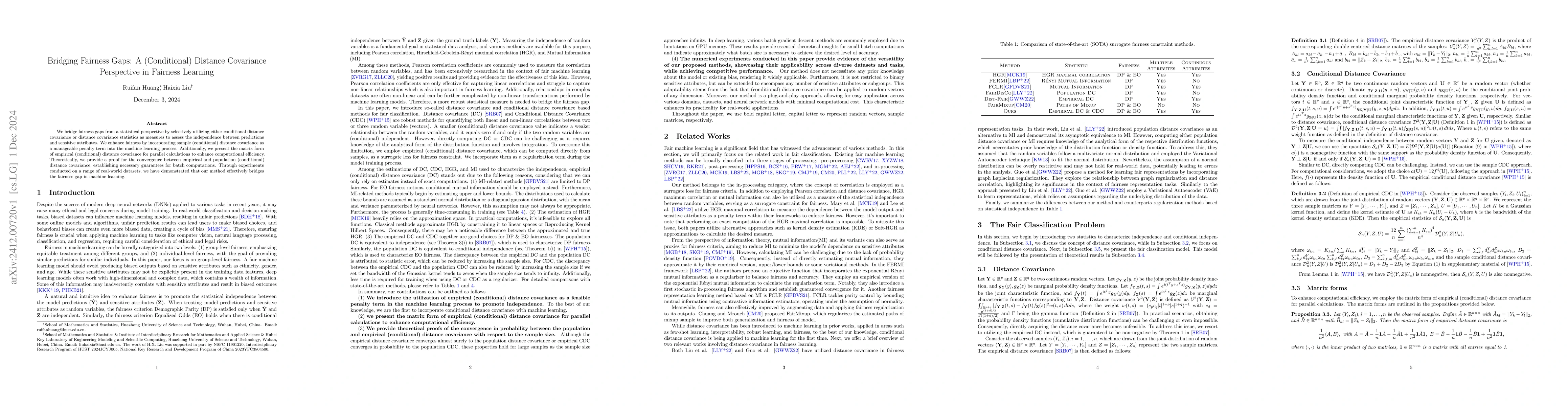 Thumbnail for Bridging Fairness Gaps: A (Conditional) Distance Covariance Perspective
  in Fairness Learning