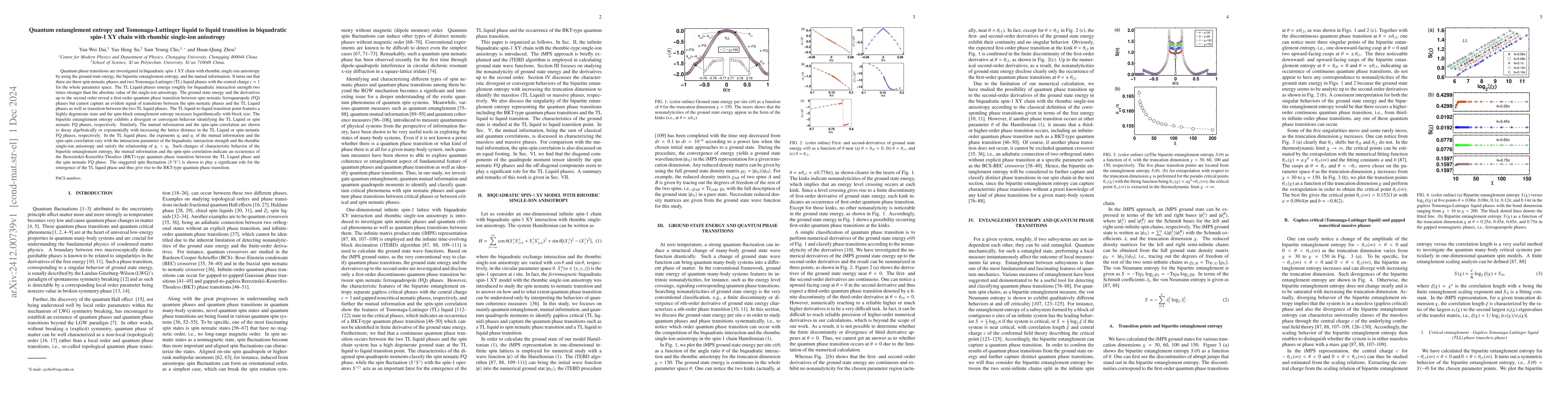 Thumbnail for Quantum entanglement entropy and Tomonaga-Luttinger liquid to liquid
  transition in biquadratic spin-1 XY chain with rhombic single-ion anisotropy