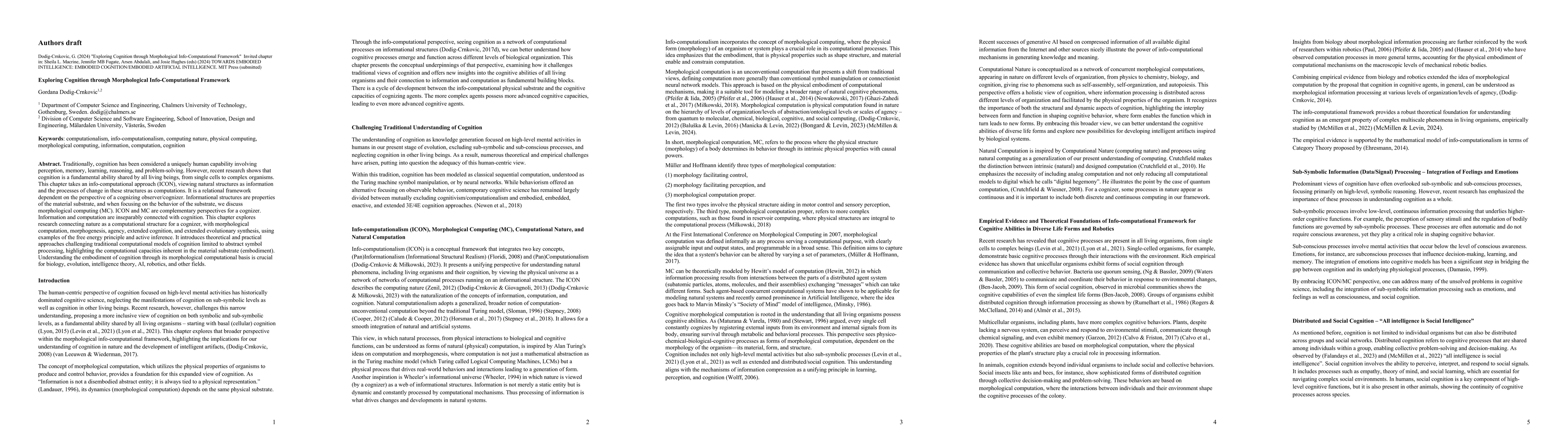 Thumbnail for Exploring Cognition through Morphological Info-Computational Framework