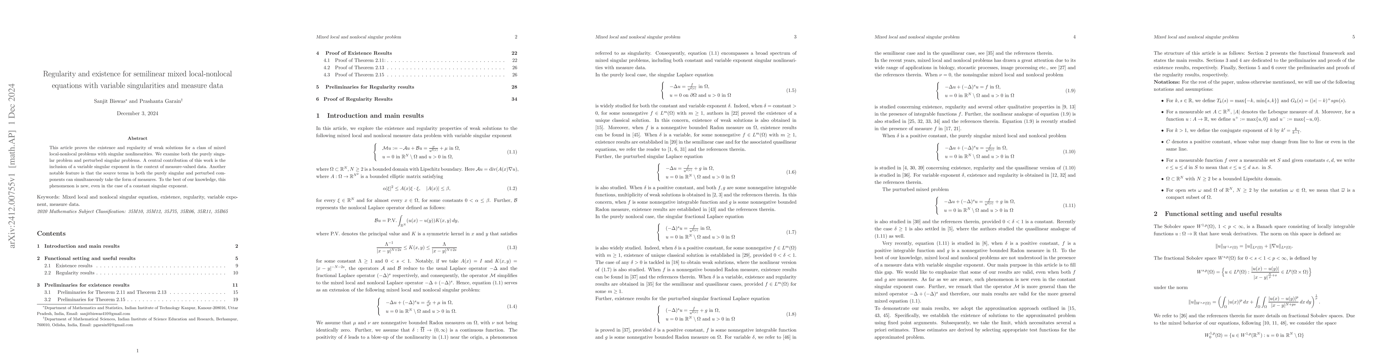 Thumbnail for Regularity and existence for semilinear mixed local-nonlocal equations
  with variable singularities and measure data
