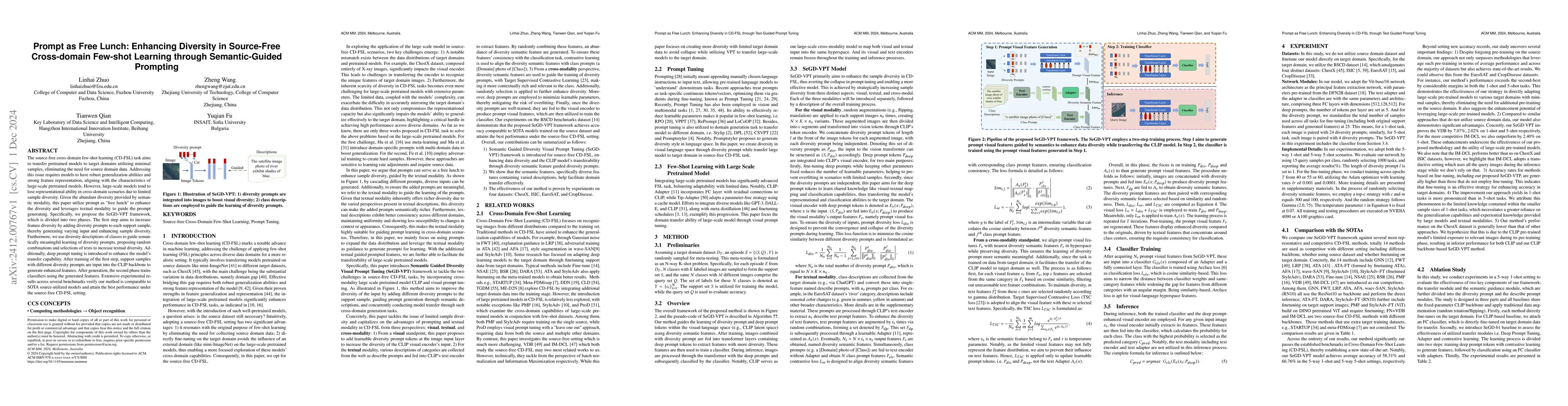 Thumbnail for Prompt as Free Lunch: Enhancing Diversity in Source-Free Cross-domain
  Few-shot Learning through Semantic-Guided Prompting