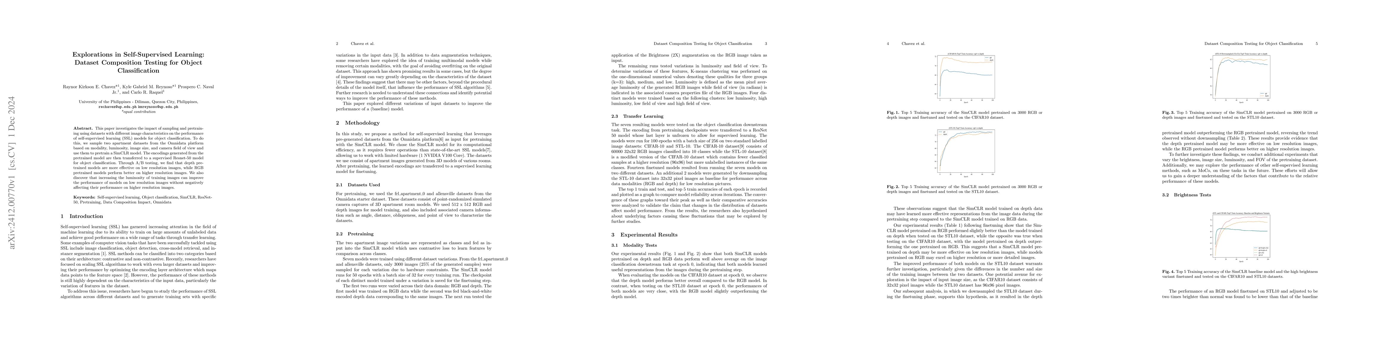 Thumbnail for Explorations in Self-Supervised Learning: Dataset Composition Testing
  for Object Classification