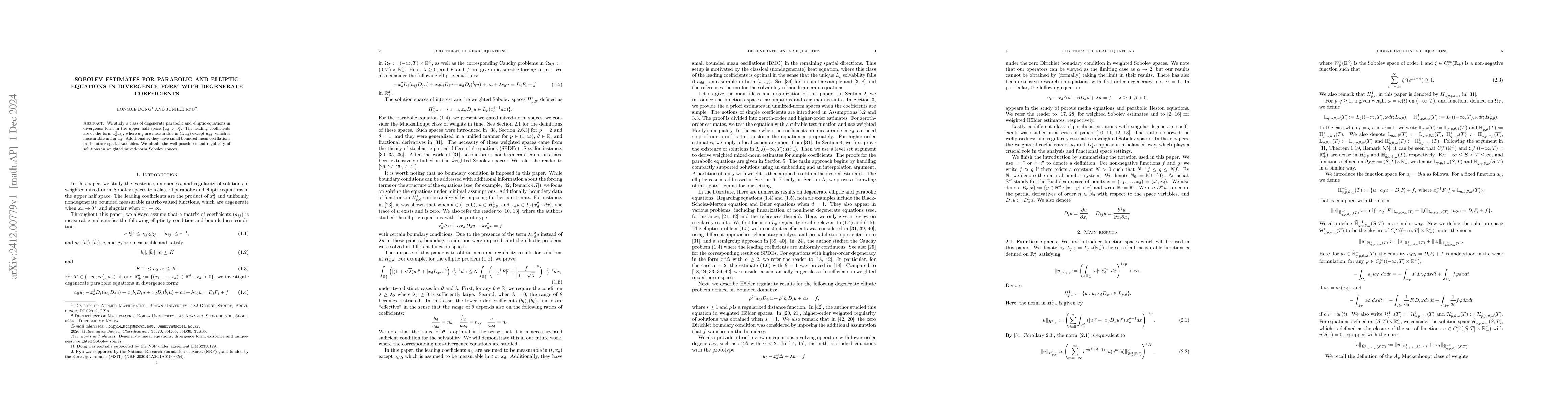 Thumbnail for Sobolev estimates for parabolic and elliptic equations in divergence
  form with degenerate coefficients