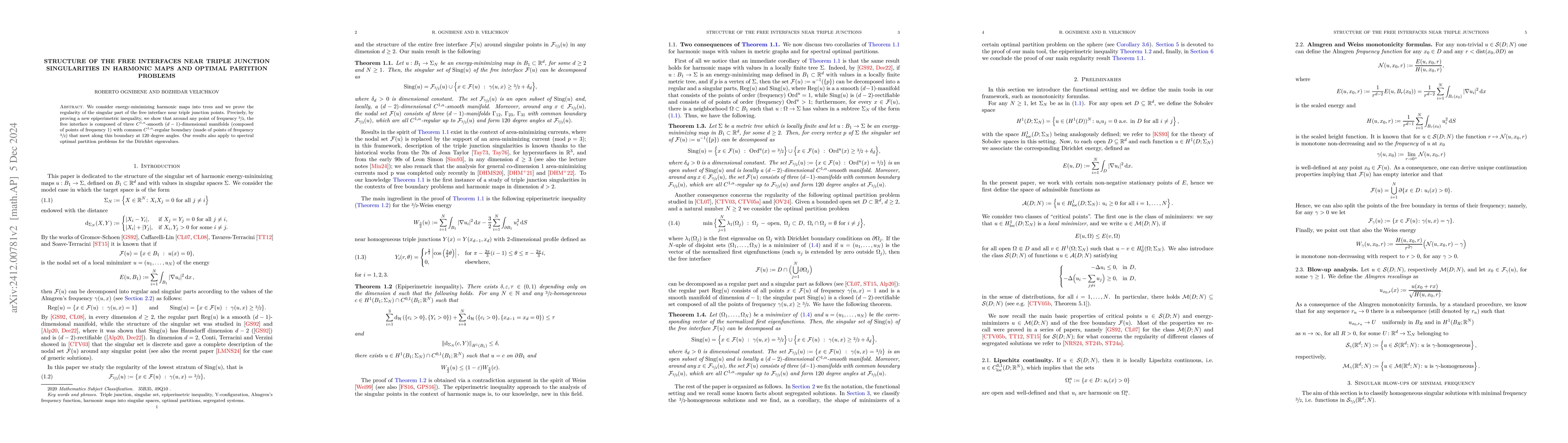Thumbnail for Structure of the free interfaces near triple junction singularities in
  harmonic maps and optimal partition problems