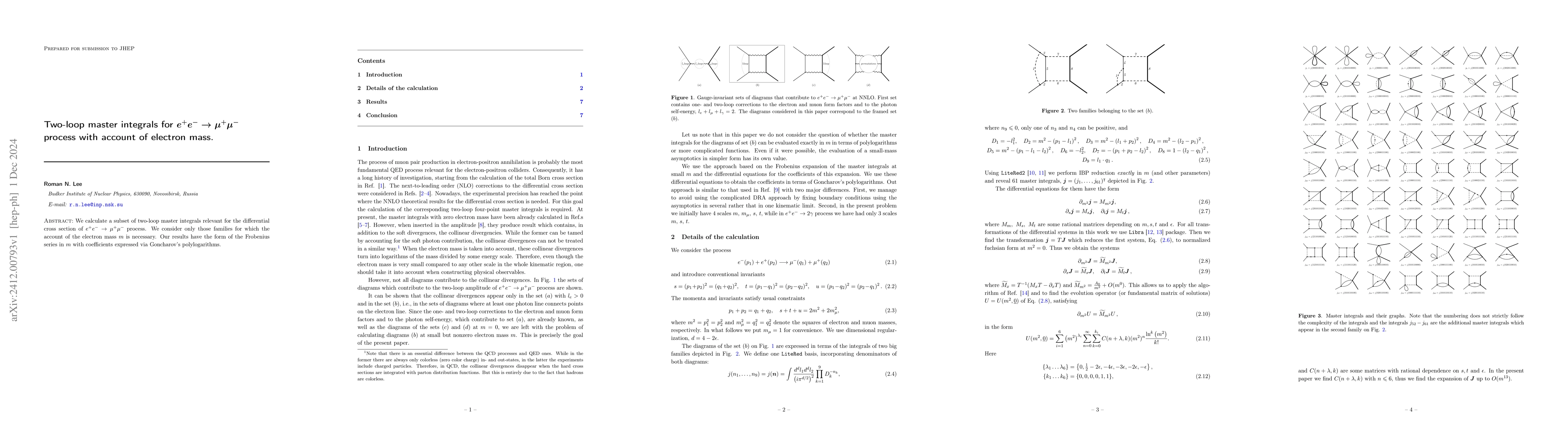 Thumbnail for Two-loop master integrals for $e^{+}e^{-}\rightarrowμ^+μ^-$ process
  with account of electron mass