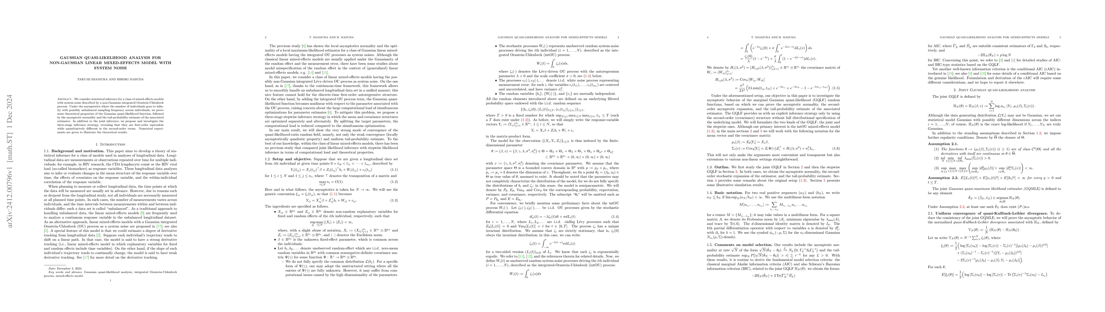 Thumbnail for Gaussian quasi-likelihood analysis for non-Gaussian linear mixed-effects
  model with system noise